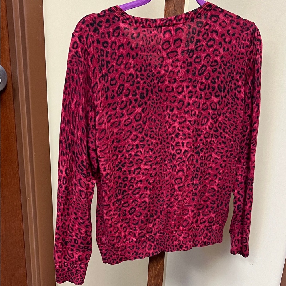 Talbots Red Leopard Print Cardigan - Picture 2 of 3